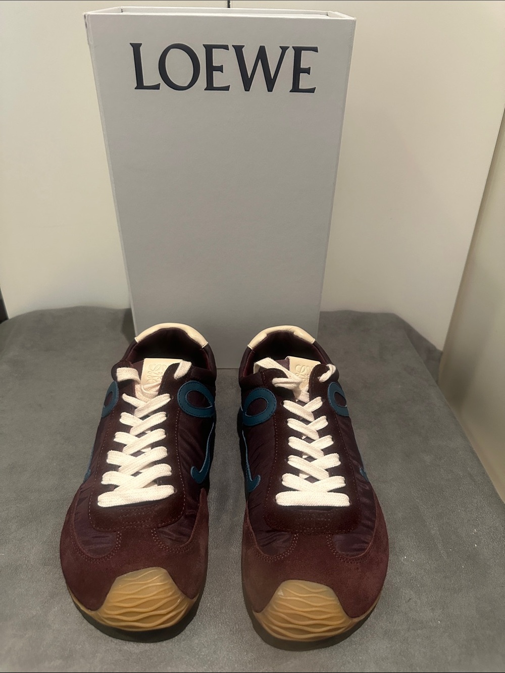 Women’s Loewe Flow Runner Sneakers Burgundy & Duck Blue Size 40